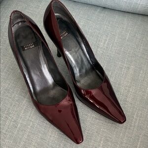 Stuart Weitzman Burgundy Patent Pointed-Toe Heels